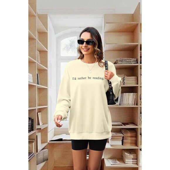 Women's Soft Cotton Embroidered Sweatshirt Reading Lover Gift Small - Picture 3 of 5